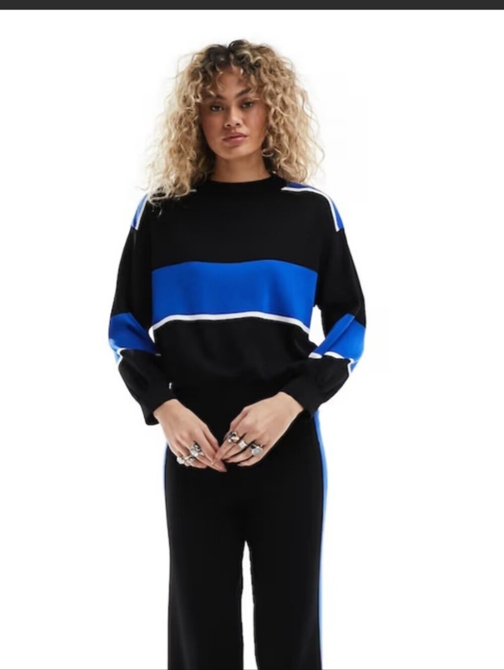 Mango Women’s Black and Royal Blue Colorblock Pullover Sweater